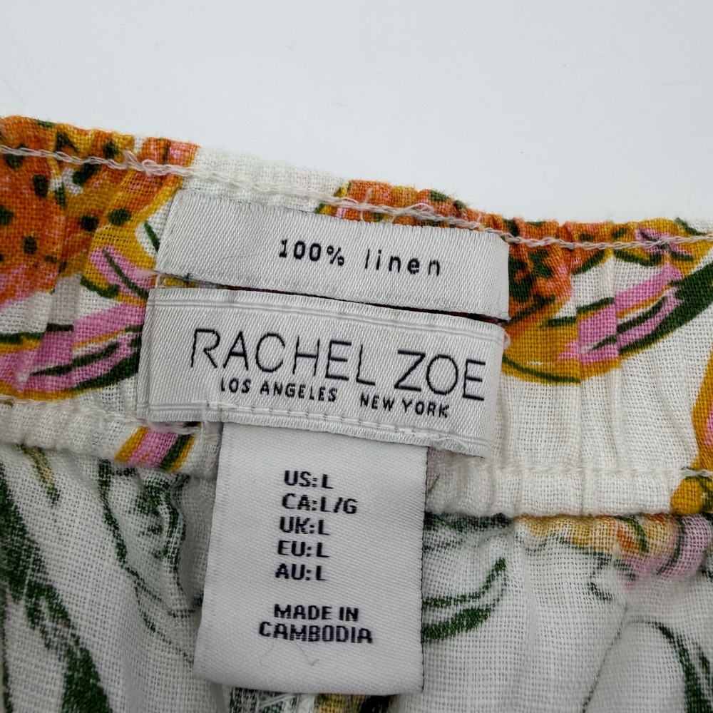Rachel Zoe Womens Large White Tropical Jungle Linen Drawstring Shorts Leopard - Picture 3 of 6